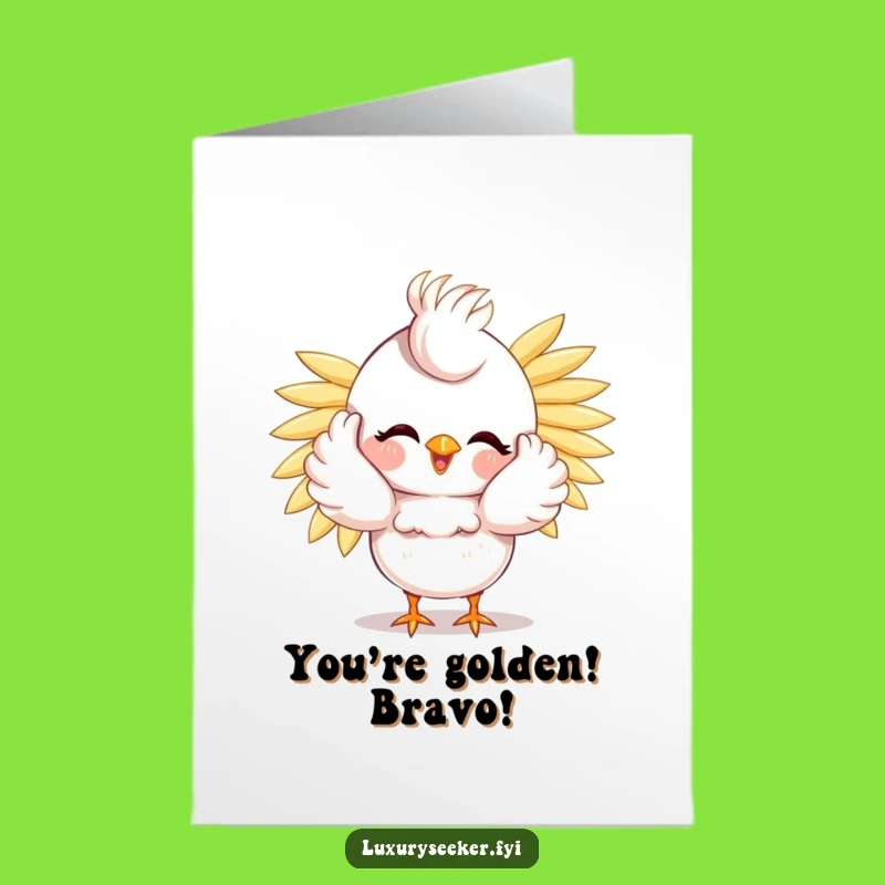 Free Printable Funny Bird Congrats Card - Golden Feather Success Downloadable Gift