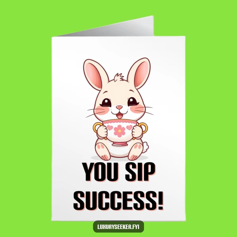 Free Printable Congrats Card: Rabbit Teacup Celebration Downloadable Gift