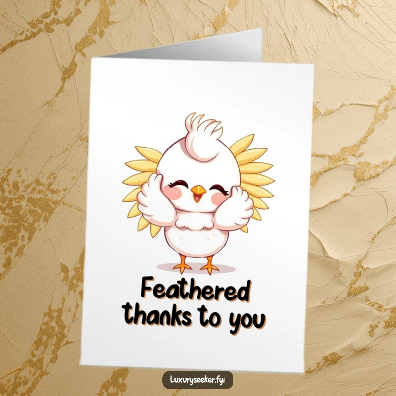 Funny Free Printable Bird Thank You Card: A happy bird preening its golden feathers, conveying heartfelt thanks.