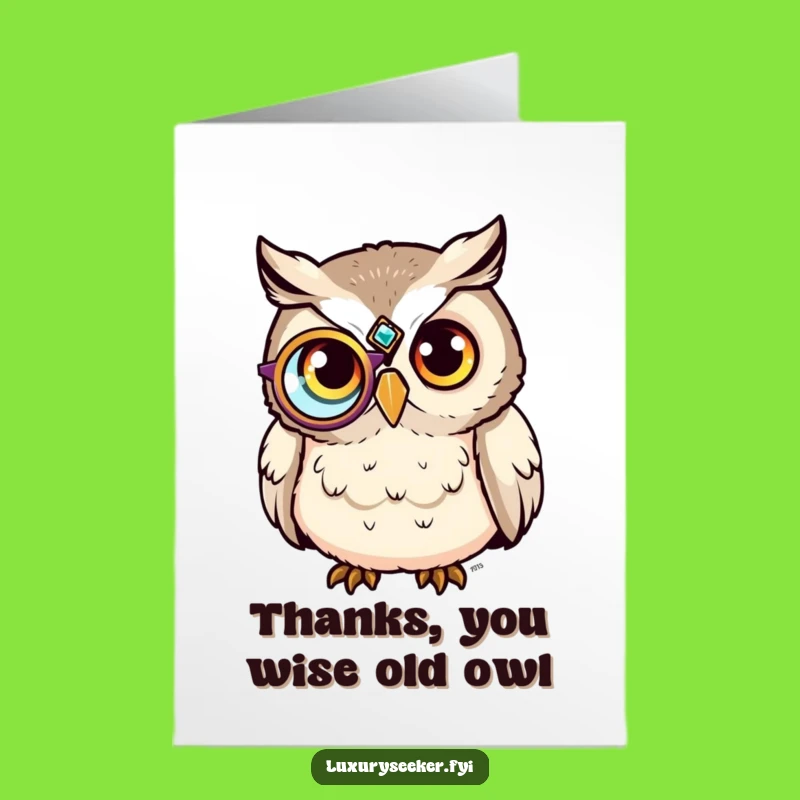 Free Printable Funny Thank You Card: Sophisticated Owl, Monocle Downloadable Gift