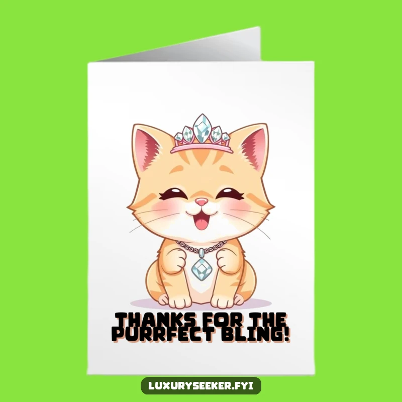 Free Printable Thank You Card: Glam Cat Tiara Necklace Funny Downloadable Gift