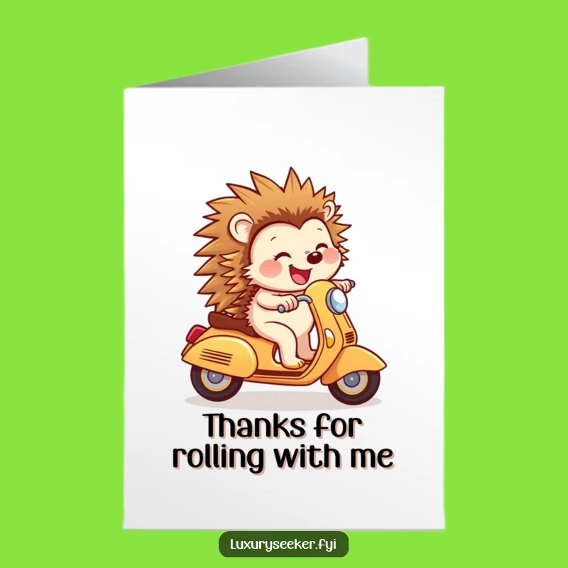 Free Printable Thank You Card: Joyful Hedgehog Scooter Fun Funny Downloadable Gift