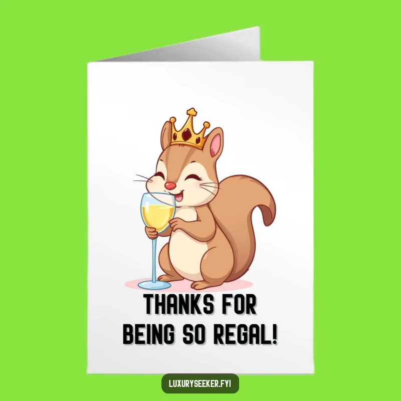 Free Printable Thank You Card: Royal Squirrel Champagne Sip, Downloadable Gift