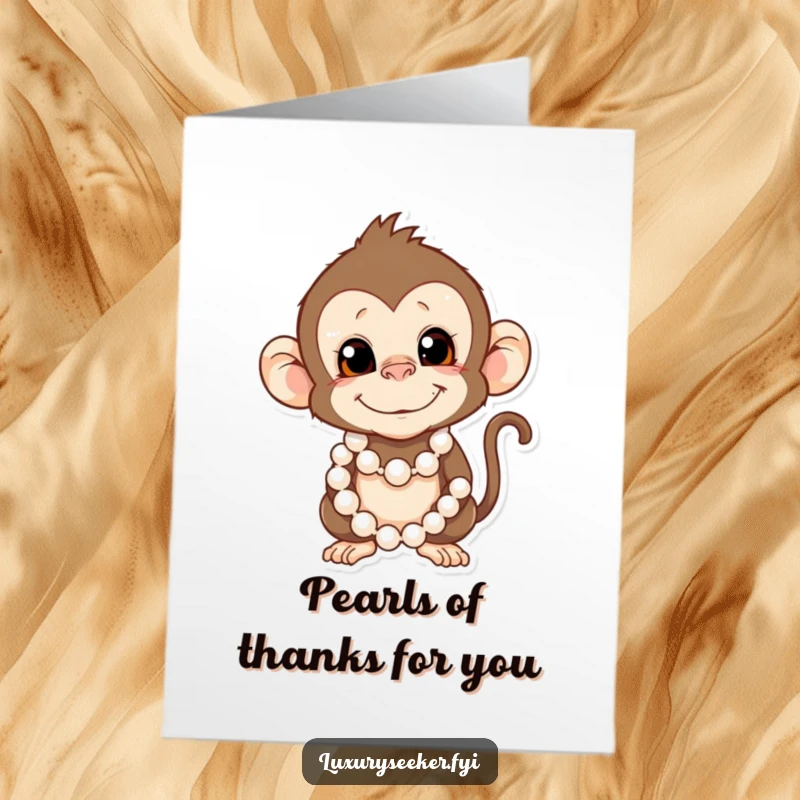 Funny Free Printable Monkey Thank You Card: A cheeky monkey adorned with a string of pearls, offering thanks.