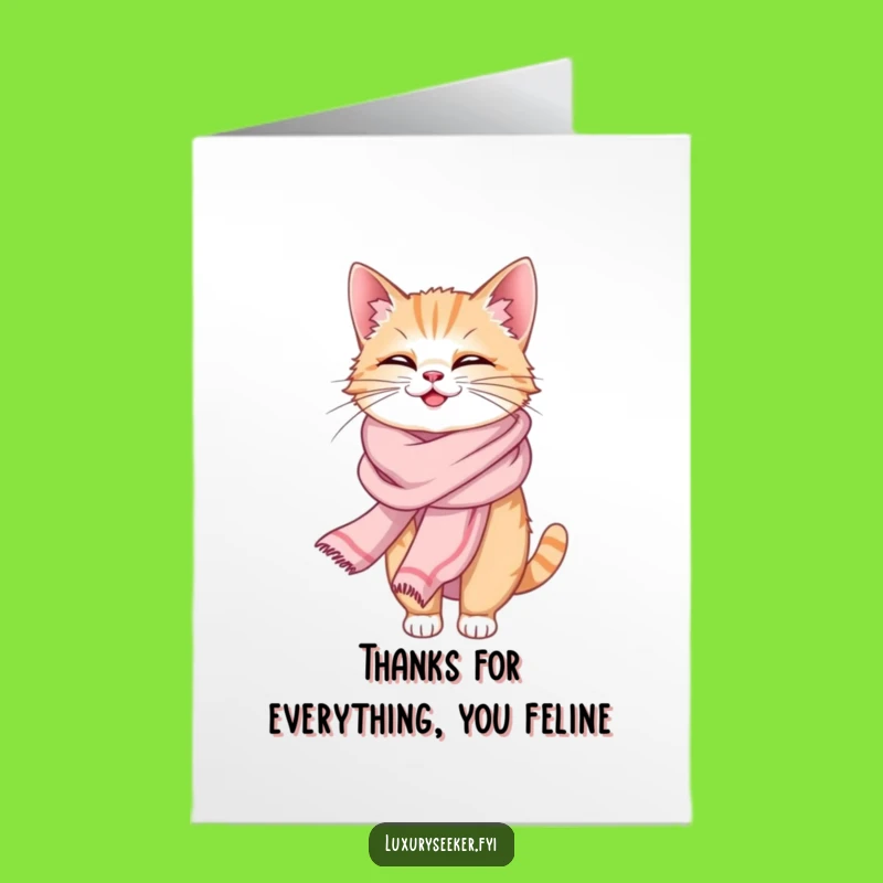 Free Printable Giggling Cat Thank You Card: Elegant Feline Gratitude Downloadable Gift