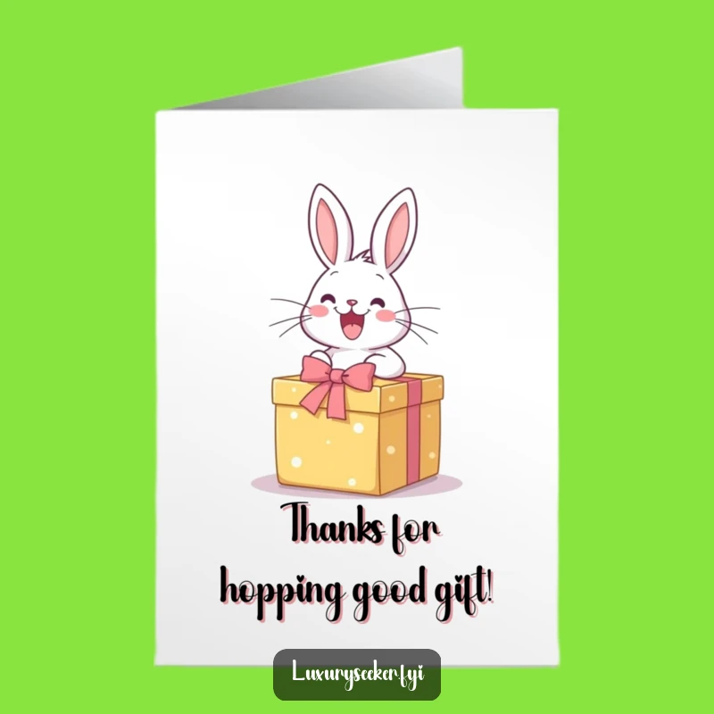 Free Printable Thank You Card: Excited Rabbit Gift Box Funny Downloadable Gift
