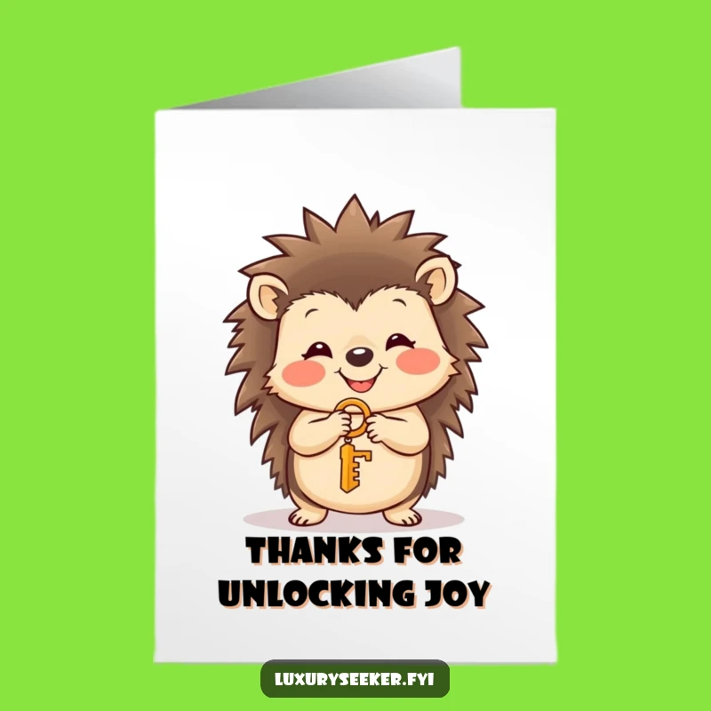 Free Printable Thank You Card: Hedgehog's Golden Key Gratitude, Downloadable Art for Thanks