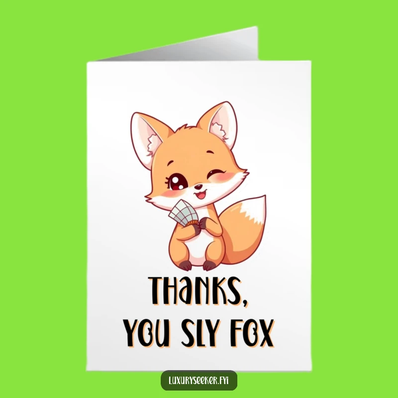 Free Printable Thank You Card: Charming Fox Fan Funny Downloadable Greeting Card