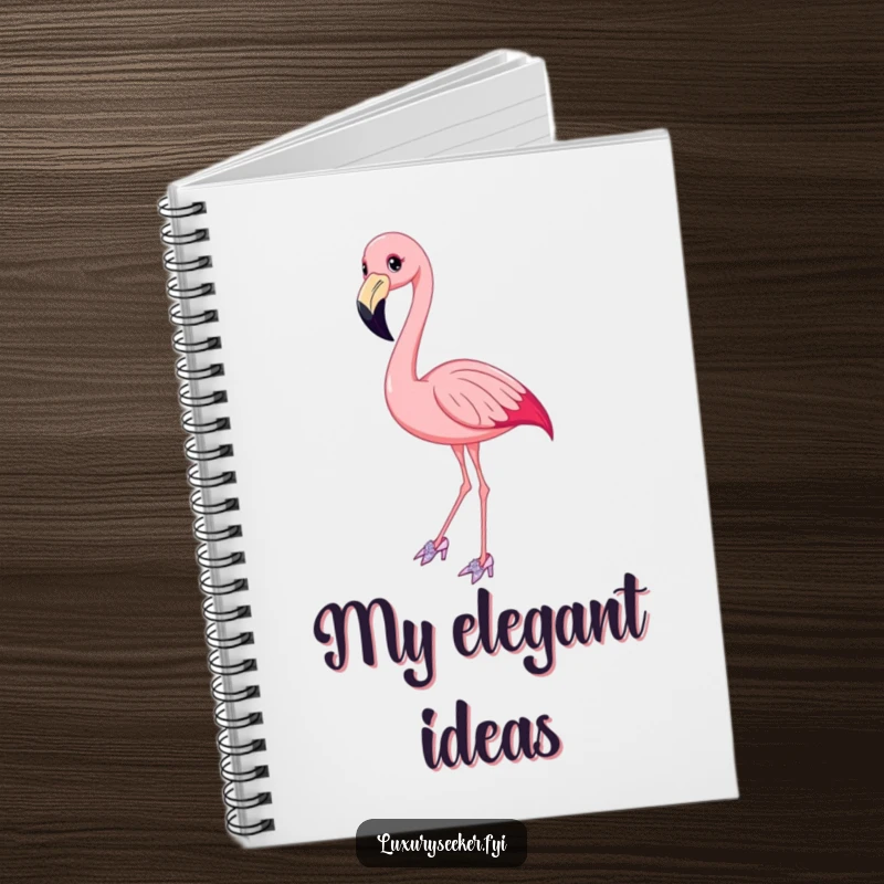 Funny Flamingo Notebook featuring a smiling bird in sparkly shoes, posing gracefully, perfect for jotting down stylish and humorous thoughts.