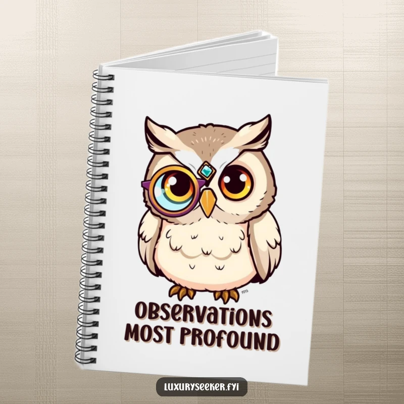 Funny Notebook: A sophisticated owl with a jeweled monocle humorously inspires wise and witty note-taking.