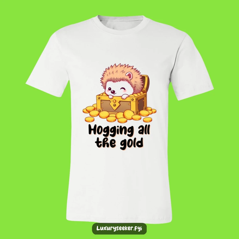 Funny Curious Hedgehog Treasure T-Shirt: Golden Discovery Tee Gift