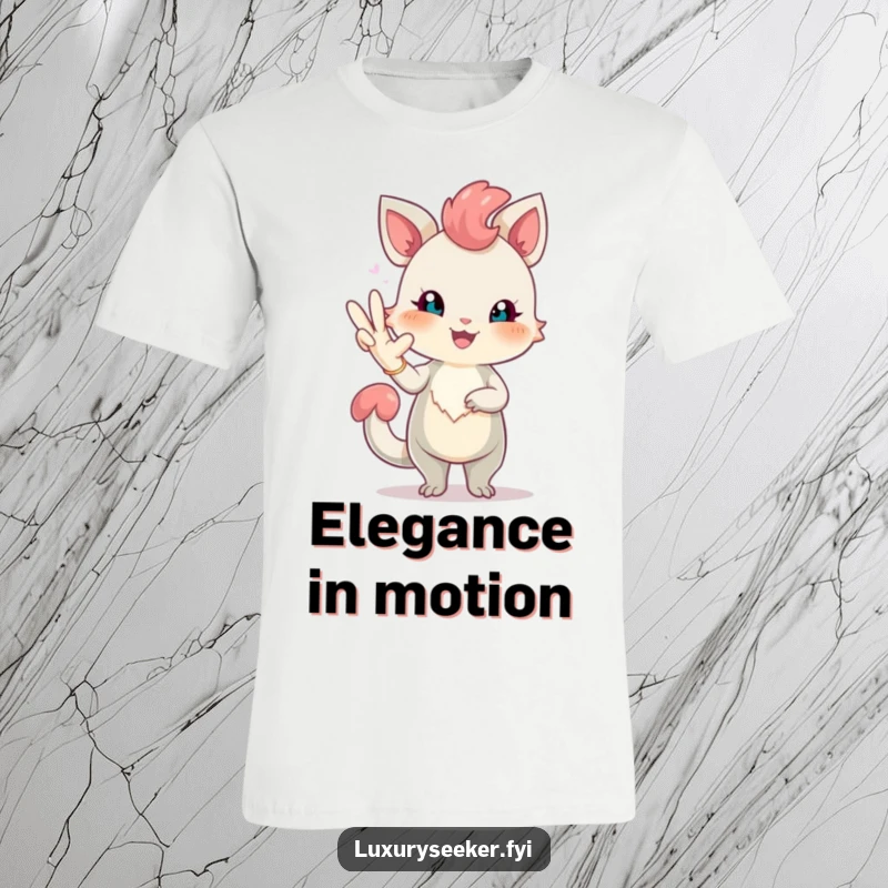 Funny t-shirt showcasing a cheerful creature with rosy blush striking an elegant pose with a long, elegant glove, a humorous fashion statement.
