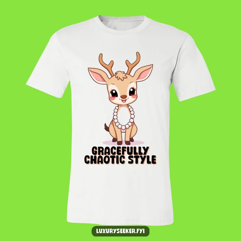 Funny Graceful Deer Pearl Necklace T-Shirt - Comedic Chic Tee Gift!
