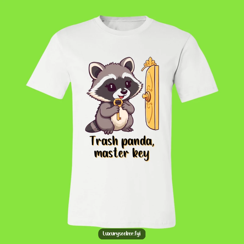 Funny Raccoon Key T-Shirt - Tiny Door Adventure Character Tee