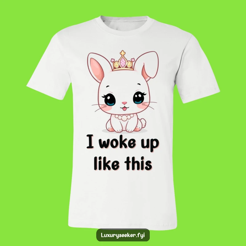 Funny Bunny Tiara T-Shirt: Cute Character's Regal Style for Everyday Fun!