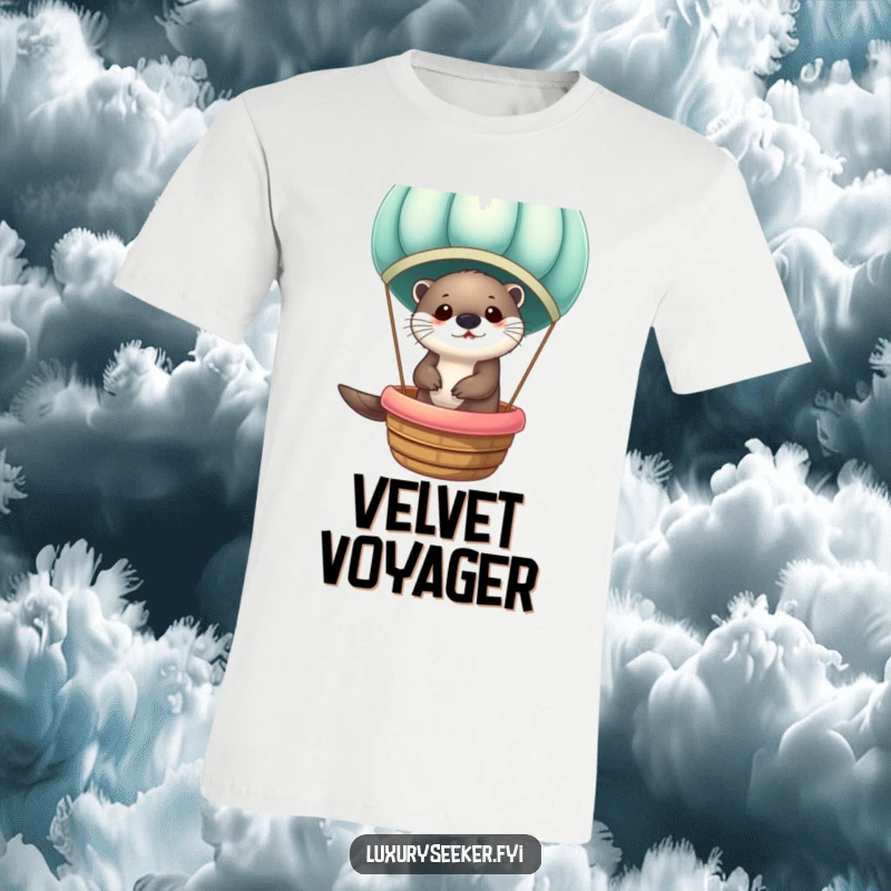 Funny Otter in Velvet Hot Air Balloon T-Shirt: Playful otter in a miniature velvet balloon, spreading cheerful vibes and unique style.