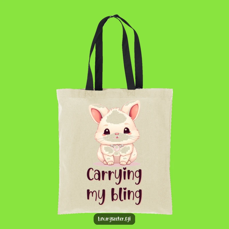 Funny Bunny Pearl Necklace Tote Bag - Stylish Rabbit Accessory Gift