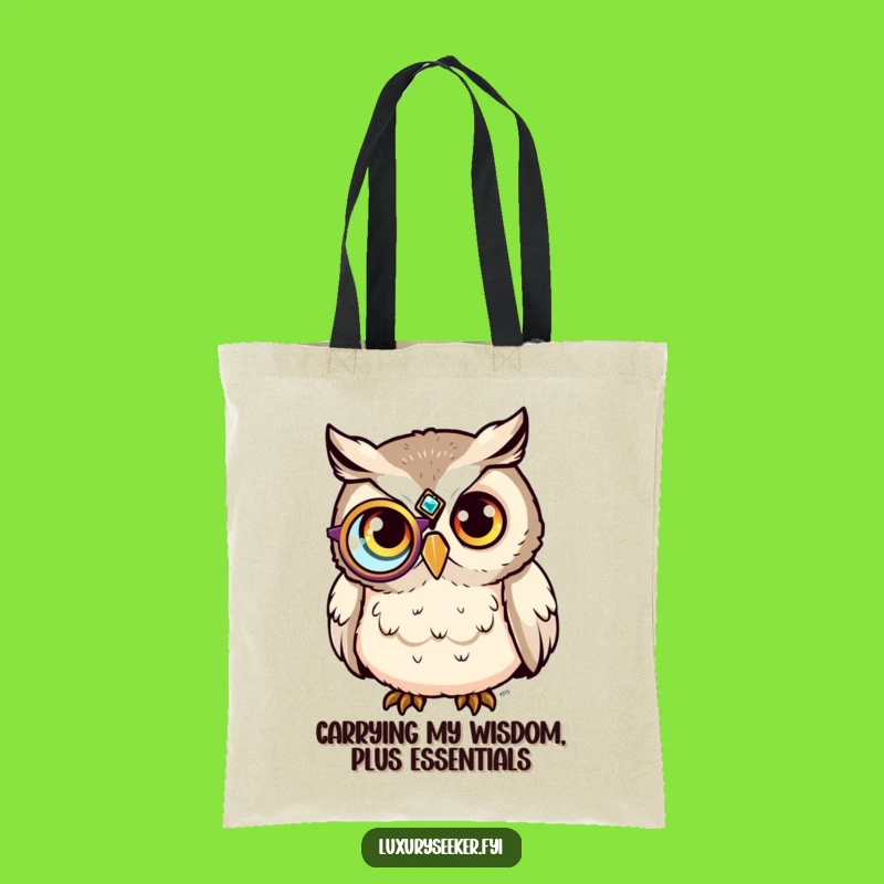 Funny Sophisticated Owl Monocle Tote Bag - Humorous Wise Accessory Gift!