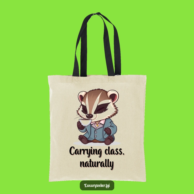 Funny Badger Tote Bag: Chic Silk Jacket Sip, Carry Your Essentials with Humorous Style
