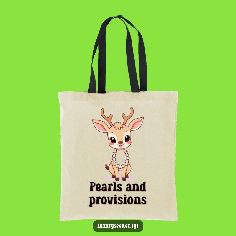 Funny Graceful Deer Pearl Necklace Tote Bag - Humorous Chic Accessory Gift!