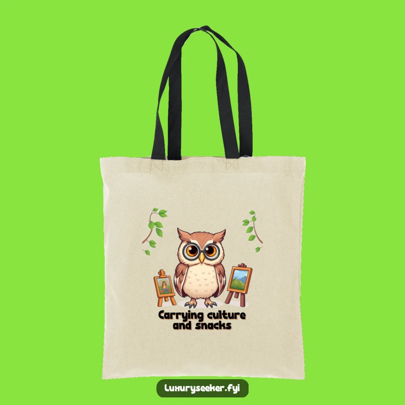 Funny Owl Art Gallery Tote Bag: Monocled Owl Carries Culture & Humor, Great Gift