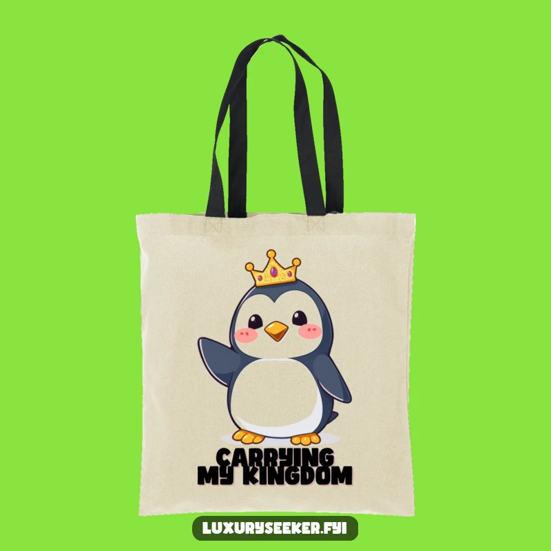 Funny Penguin Crown Tote Bag: Carry Your Joy with this Regal & Hilarious Bag