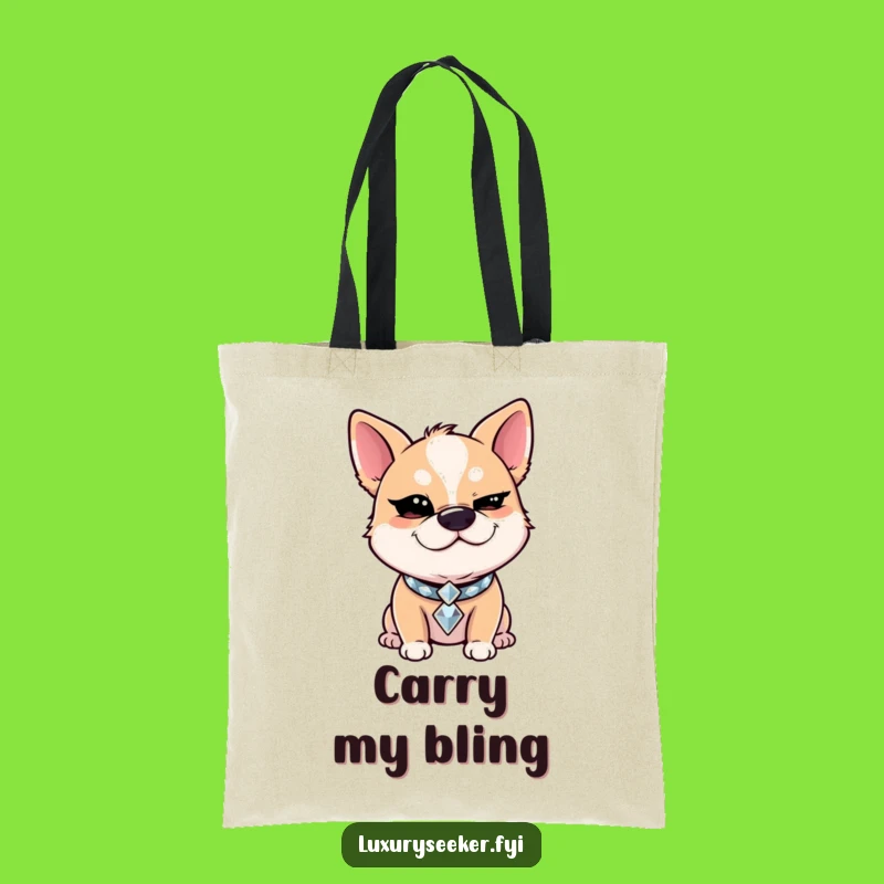 Funny Winking Dog Tote Bag: Diamond Collar Carry-All, Great Funny Gift
