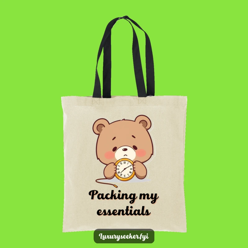 Stylish Funny Bear Tote Bag: Pocket Watch Design, Practical Funny Gift for Organizers